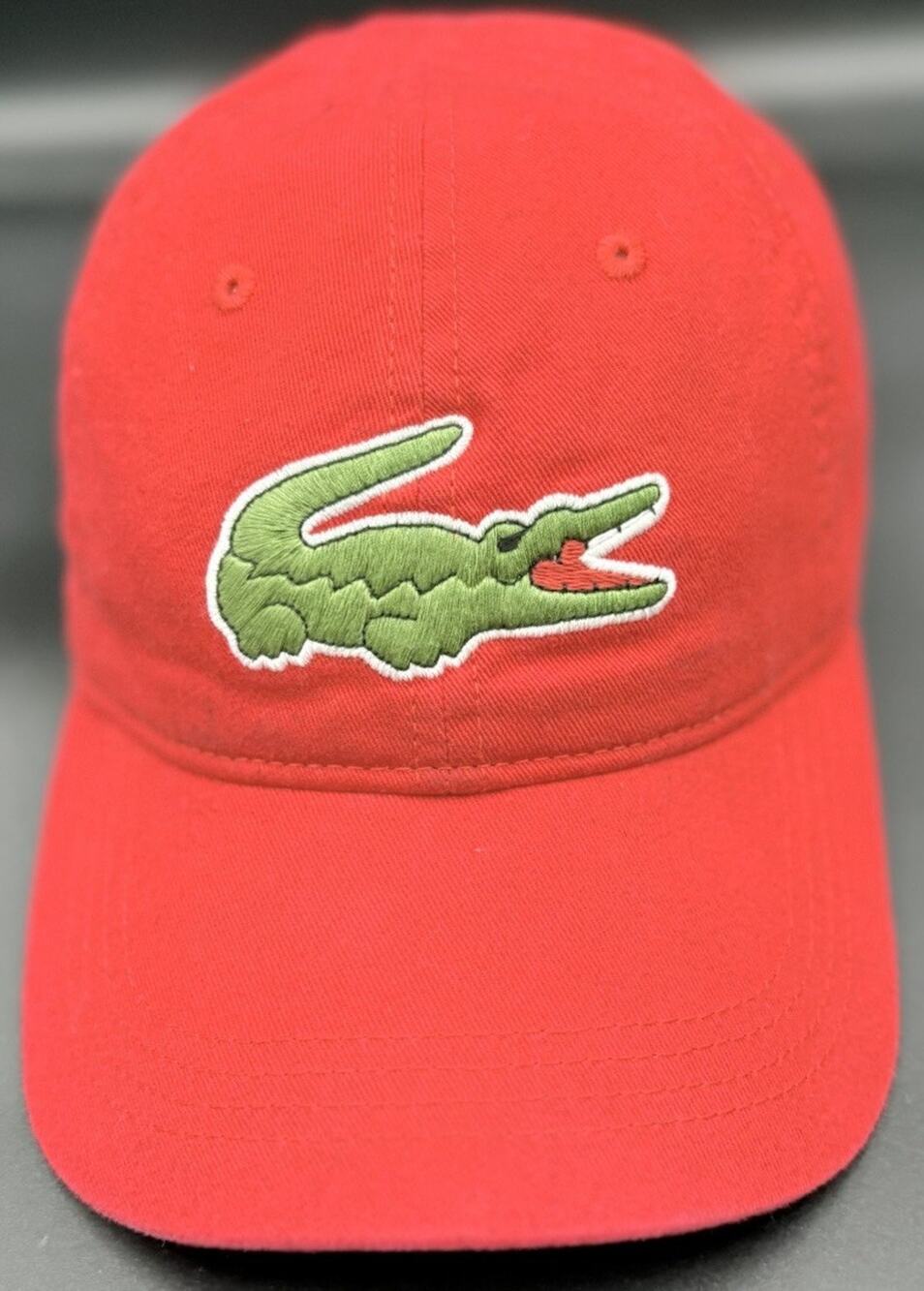 Pre-Owned AUTHENTIC LACOSTE LARGE CROC LOGO ADJUSTABLE BASEBALL HAT CAP RED